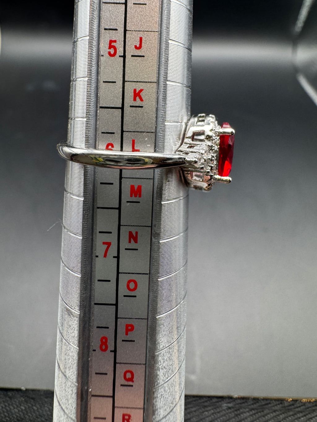 Vintage Silver Tone Red Stone Halo Cocktail Ring Split Shoulders Size 6