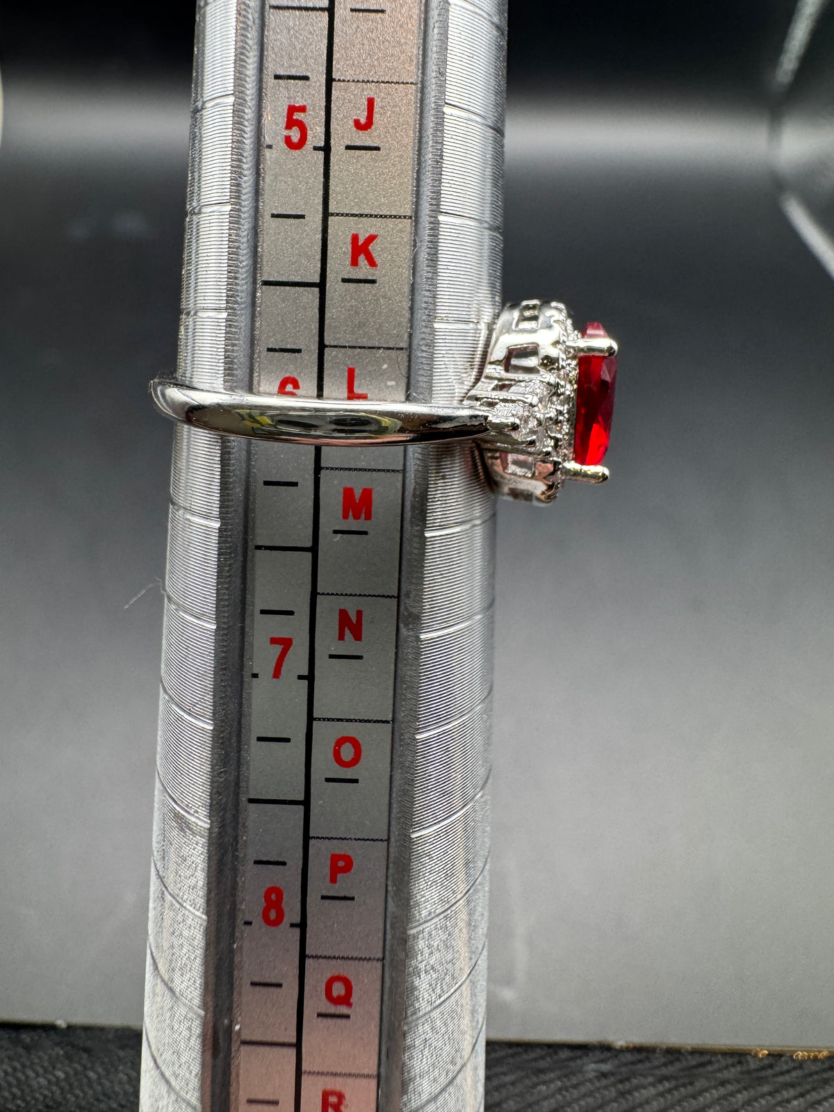Vintage Silver Tone Red Stone Halo Cocktail Ring Split Shoulders Size 6