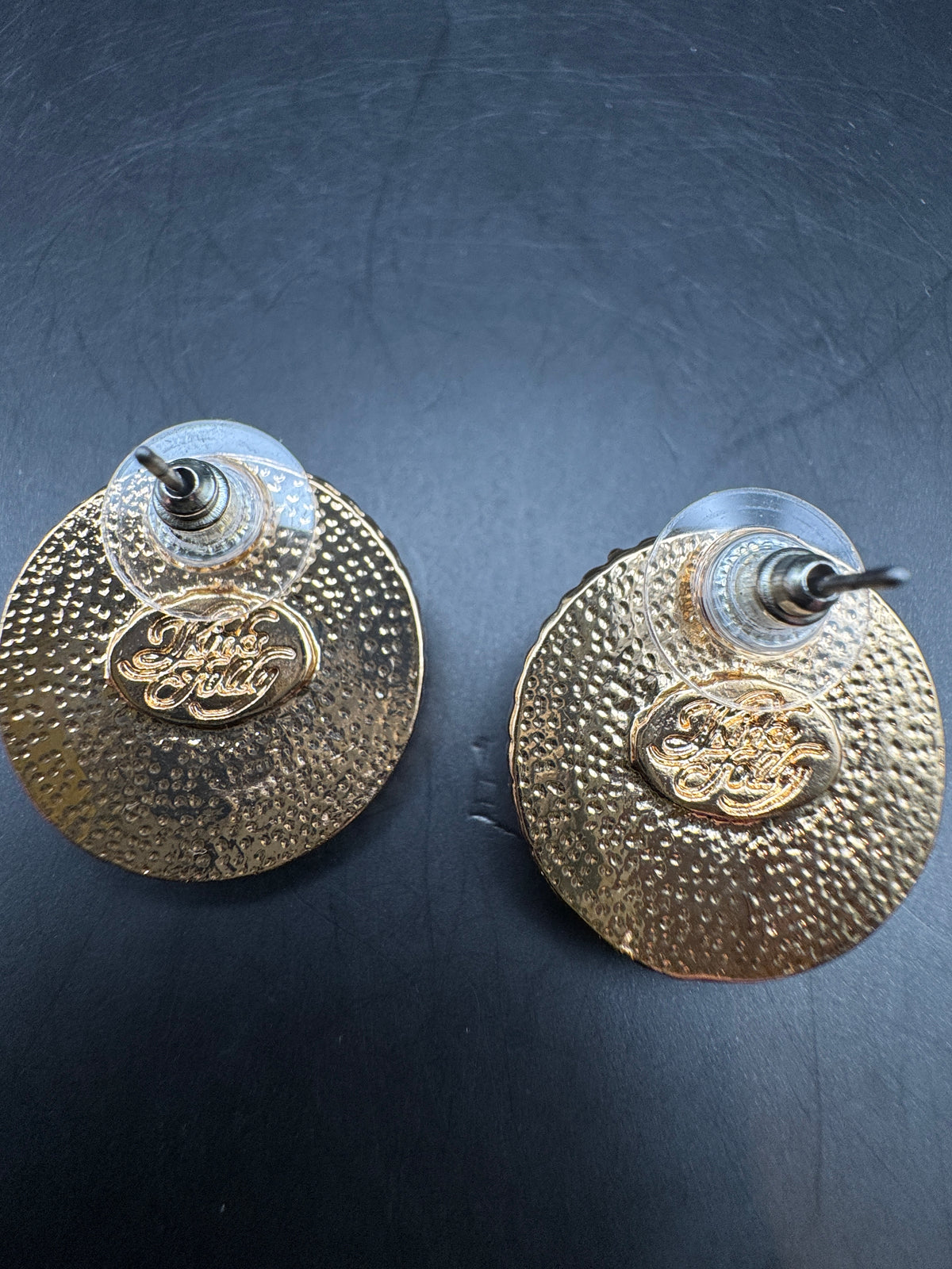 Kirks Folly Vintage Blue Intaglio Cameo Earrings, Gold Tone Rope Border, Pierced