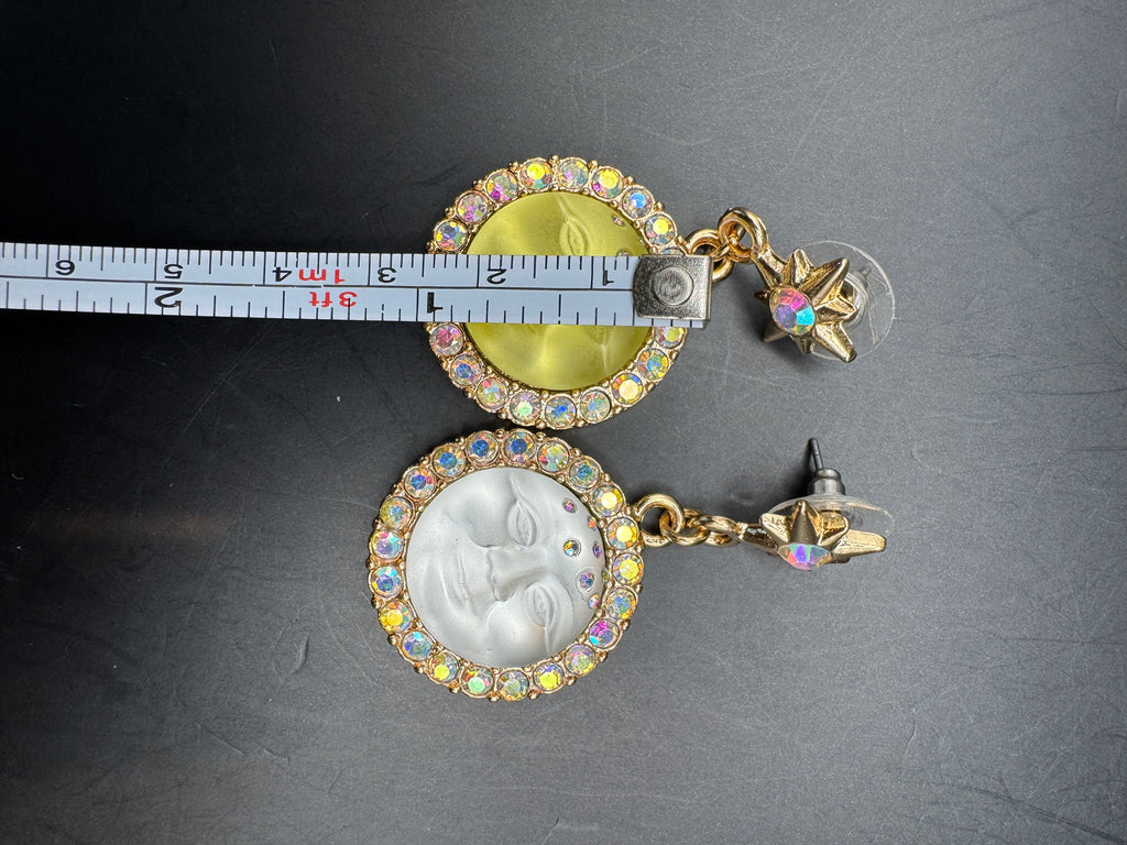 Kirks Folly Vintage Mismatched Moon Face Earrings, AB Crystal & Star, 2"