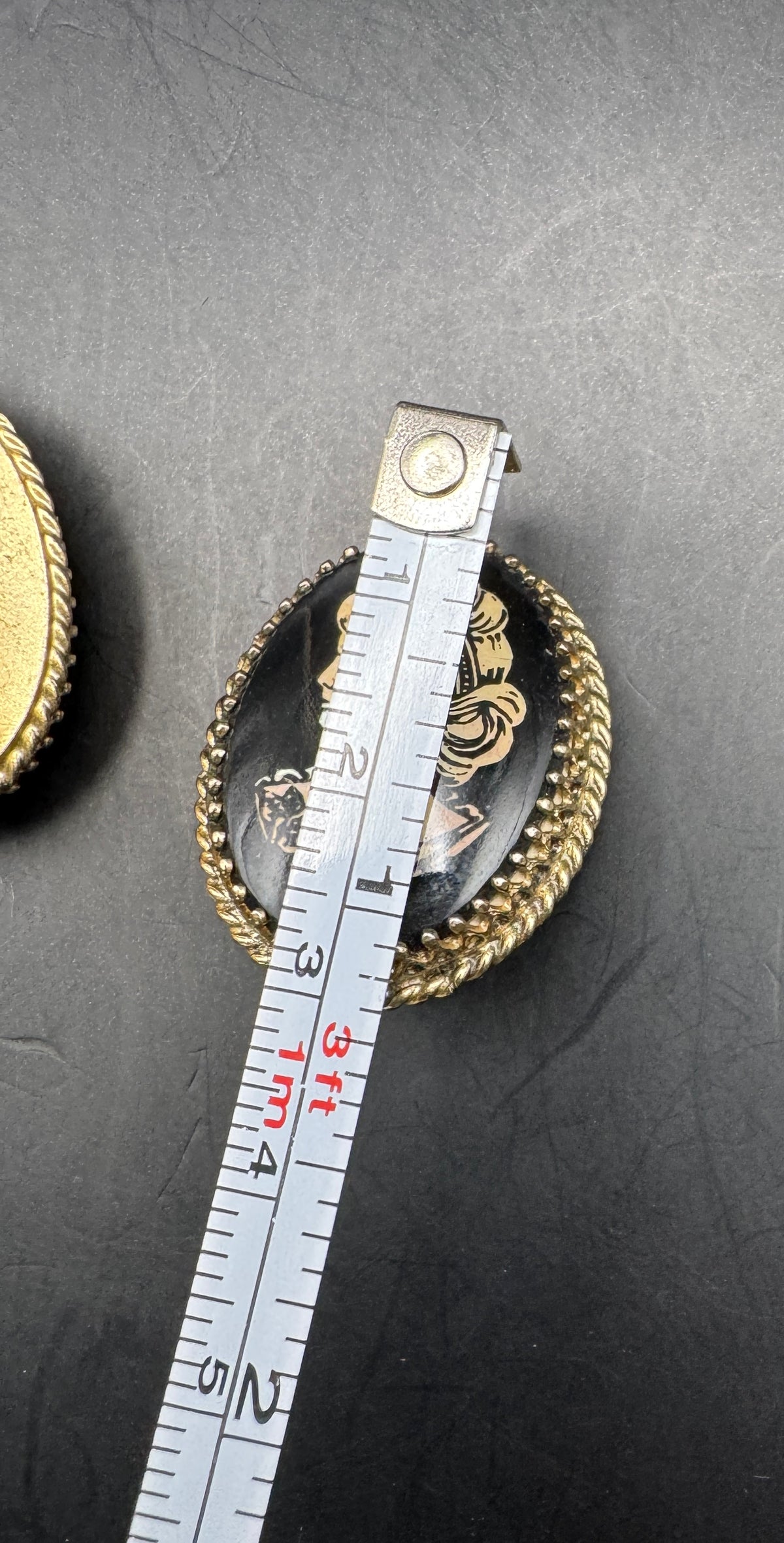 Whiting & Davis Vintage Pearlized Cameo Clip Earrings, Gold Tone Rope Border