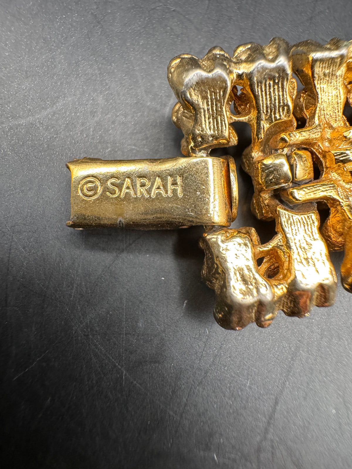 Vintage Sarah Coventry Gold Tone Textured Nugget Link Bracelet, Signed, 7.5"