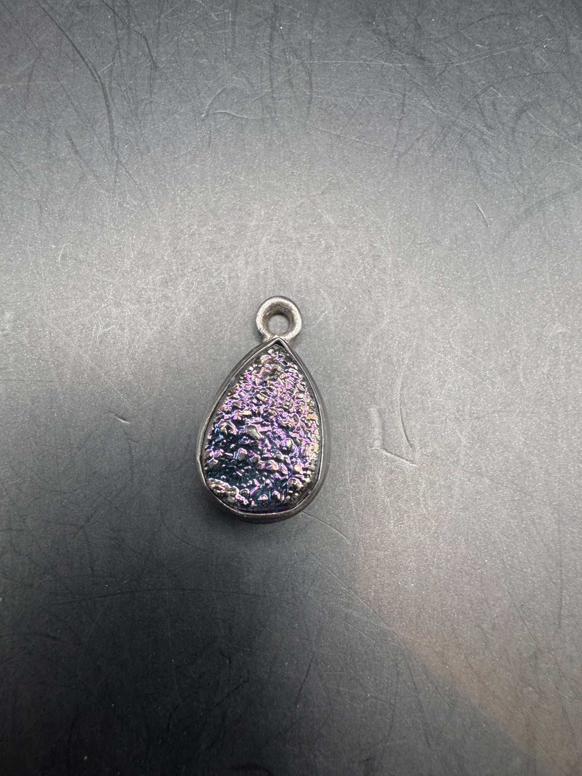 Vintage Sterling Silver Druzy Teardrop Pendant, Rainbow Titanium, 925