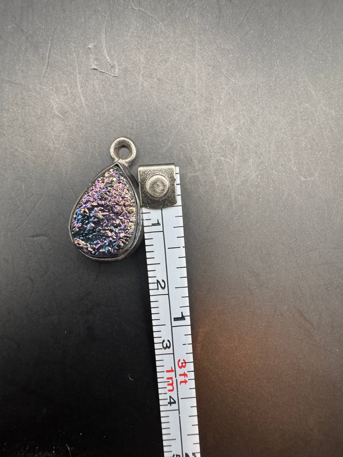 Vintage Sterling Silver Druzy Teardrop Pendant, Rainbow Titanium, 925
