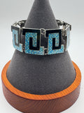 Margot de Taxco Sterling Silver Greek Key Bracelet, Blue Confetti Enamel, Signed #5542