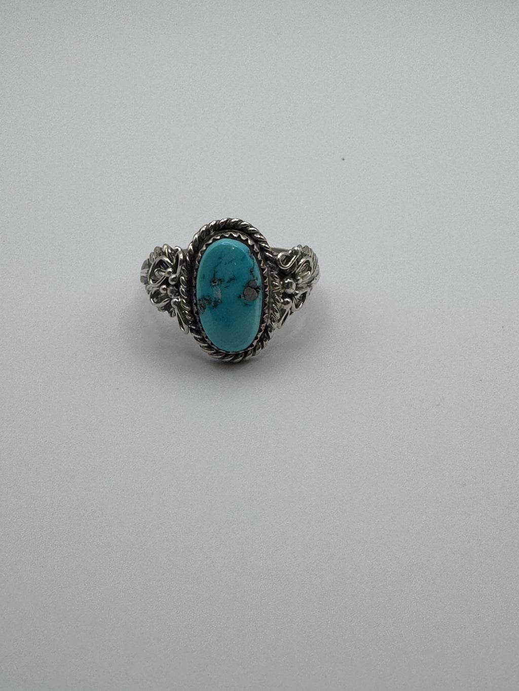 Jeanette Saunders Navajo Handmade Sterling Silver Kingman Turquoise Ring, Size 12.5