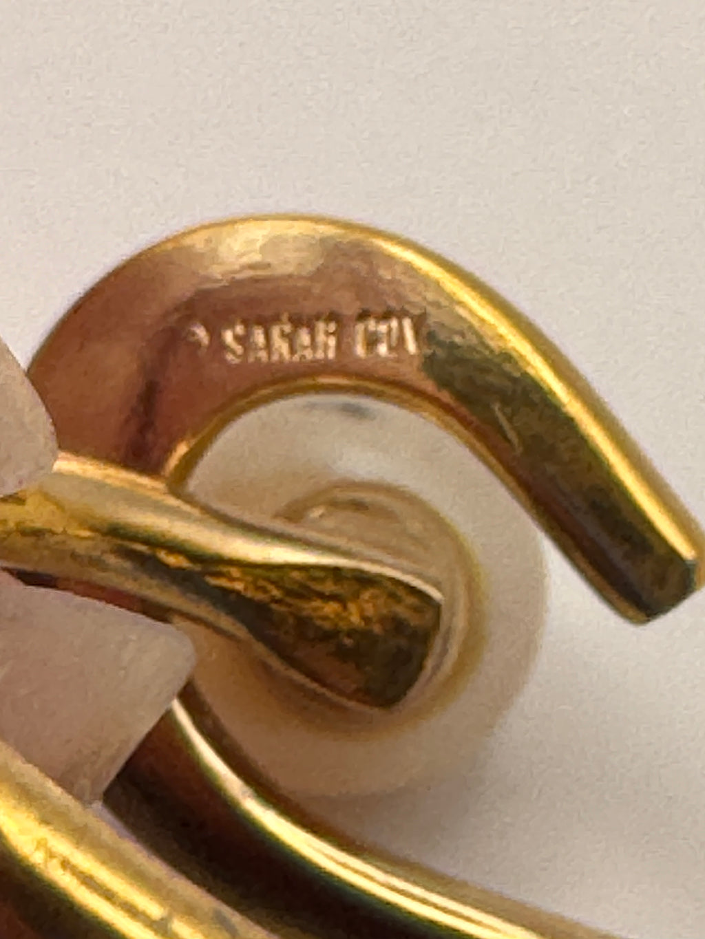 Vintage Sarah Coventry Gold Tone Swirl Ring with Faux Pearl, Size 5, Signed