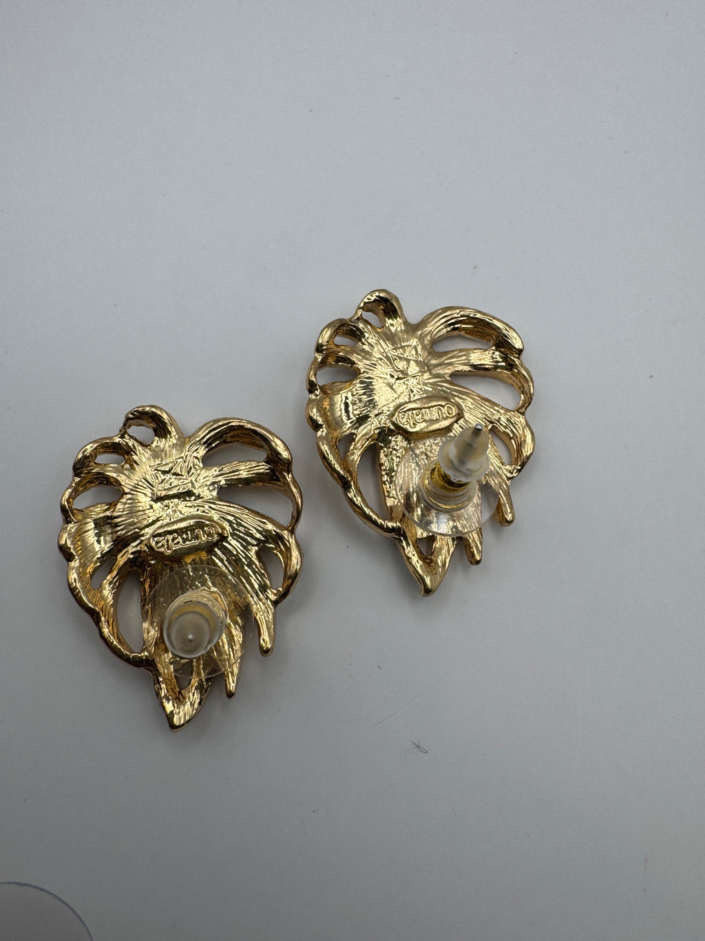 Vintage Signed Oumala Gold Tone Black White Enamel Rhinestone Brooch & Pierced Earrings Set
