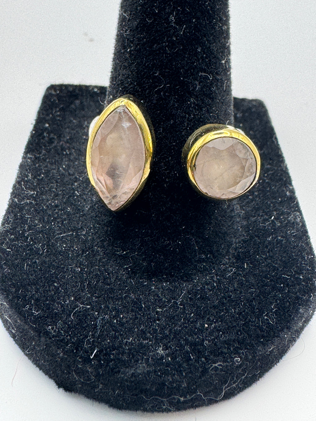 Two Tone Silver Gold Tone Open Bypass Ring Pink Marquise Round Stones Size 8 Artisan
