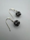 925 Sterling Silver Oxidized Ball Dangle Earrings Zeeland Button Style Filigree Granulation