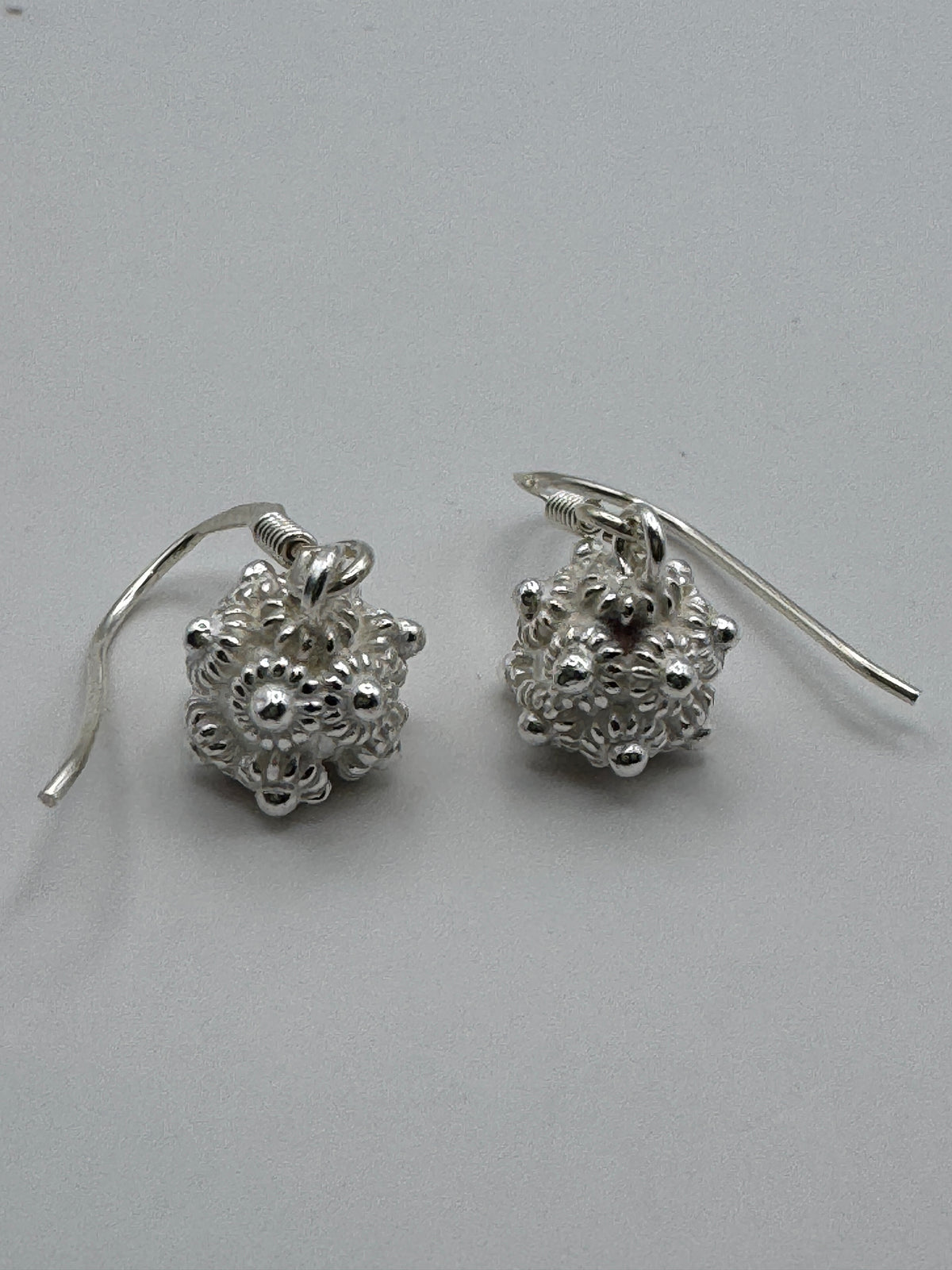 925 Sterling Silver Bright Ball Dangle Earrings Zeeland Button Style Filigree Granulation
