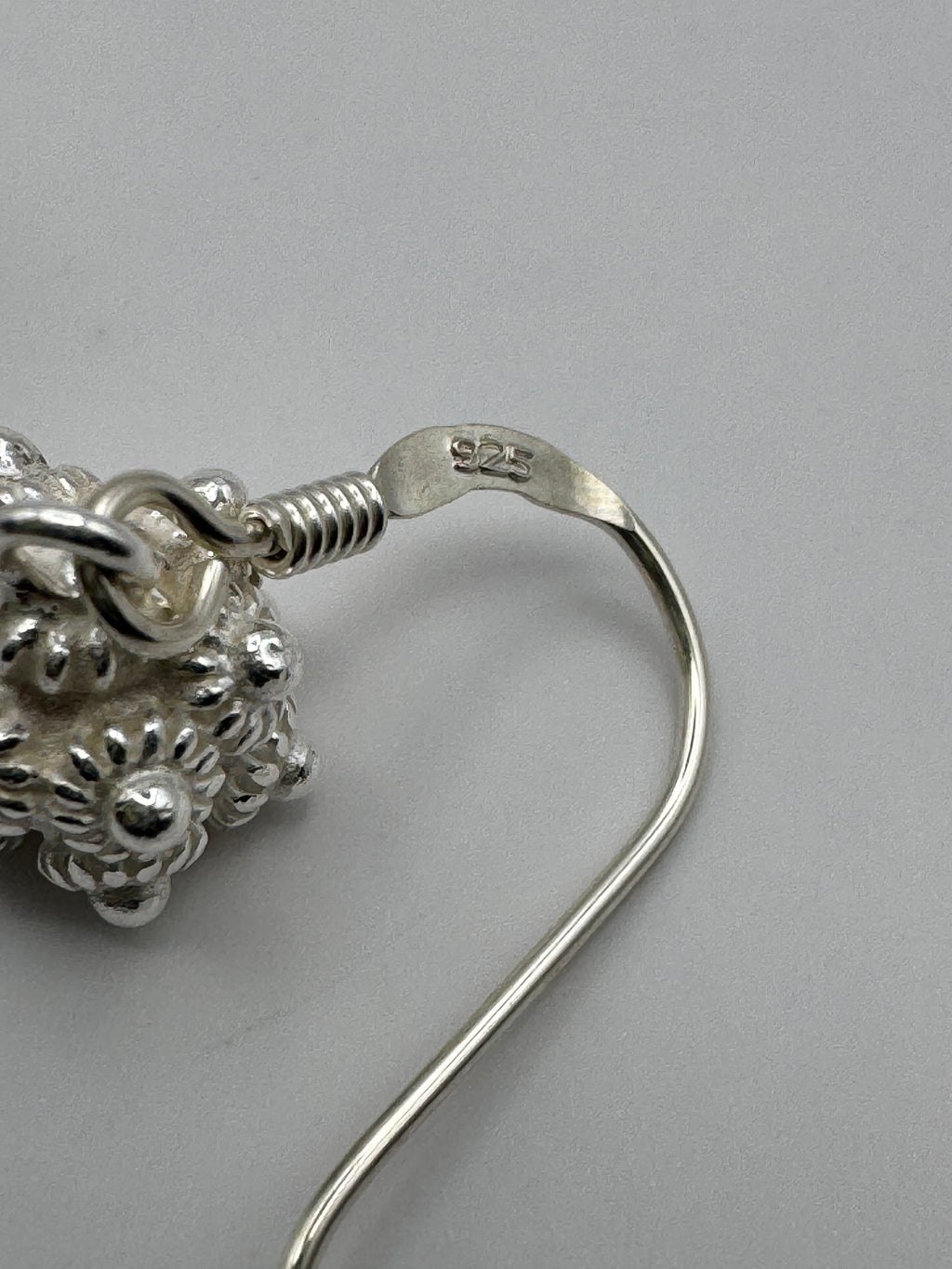 925 Sterling Silver Bright Ball Dangle Earrings Zeeland Button Style Filigree Granulation