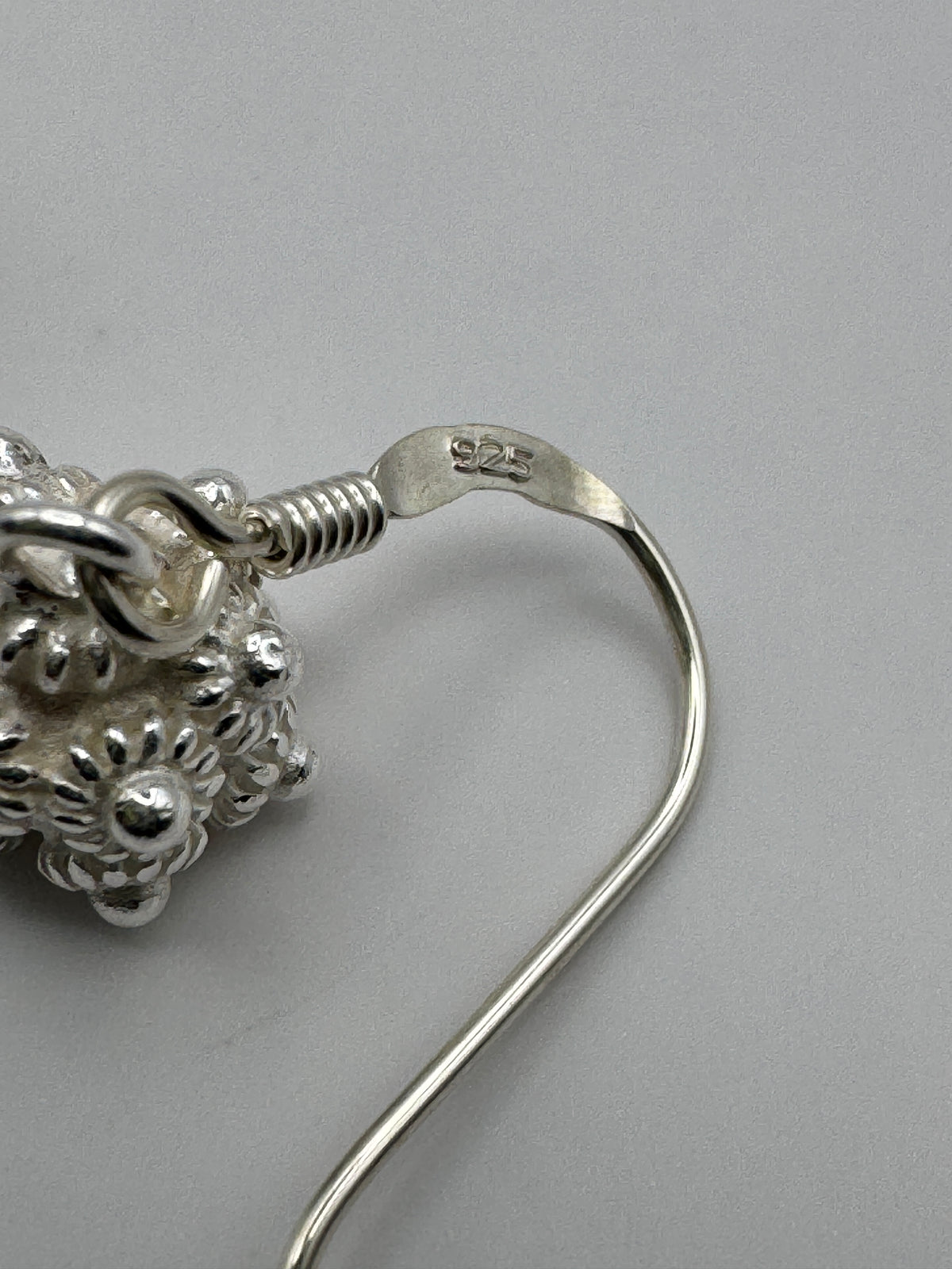925 Sterling Silver Bright Ball Dangle Earrings Zeeland Button Style Filigree Granulation