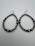 925 Sterling Silver Southwestern Style Oxidized Bead Teardrop Hoop Earrings Black Onyx