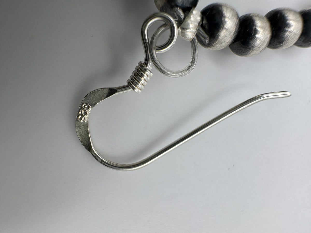 925 Sterling Silver Southwestern Style Oxidized Bead Teardrop Hoop Earrings Black Onyx