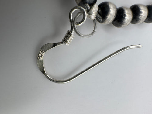925 Sterling Silver Southwestern Style Oxidized Bead Teardrop Hoop Earrings Black Onyx