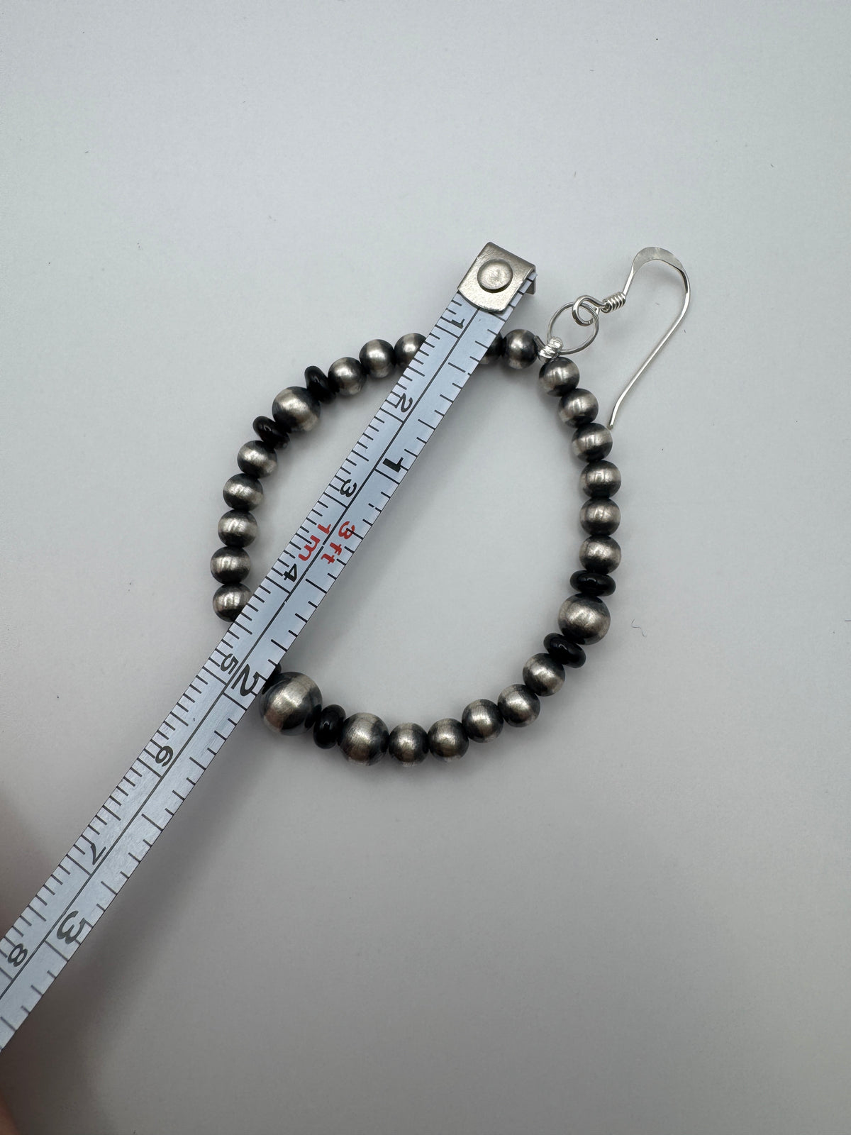 925 Sterling Silver Southwestern Style Oxidized Bead Teardrop Hoop Earrings Black Onyx