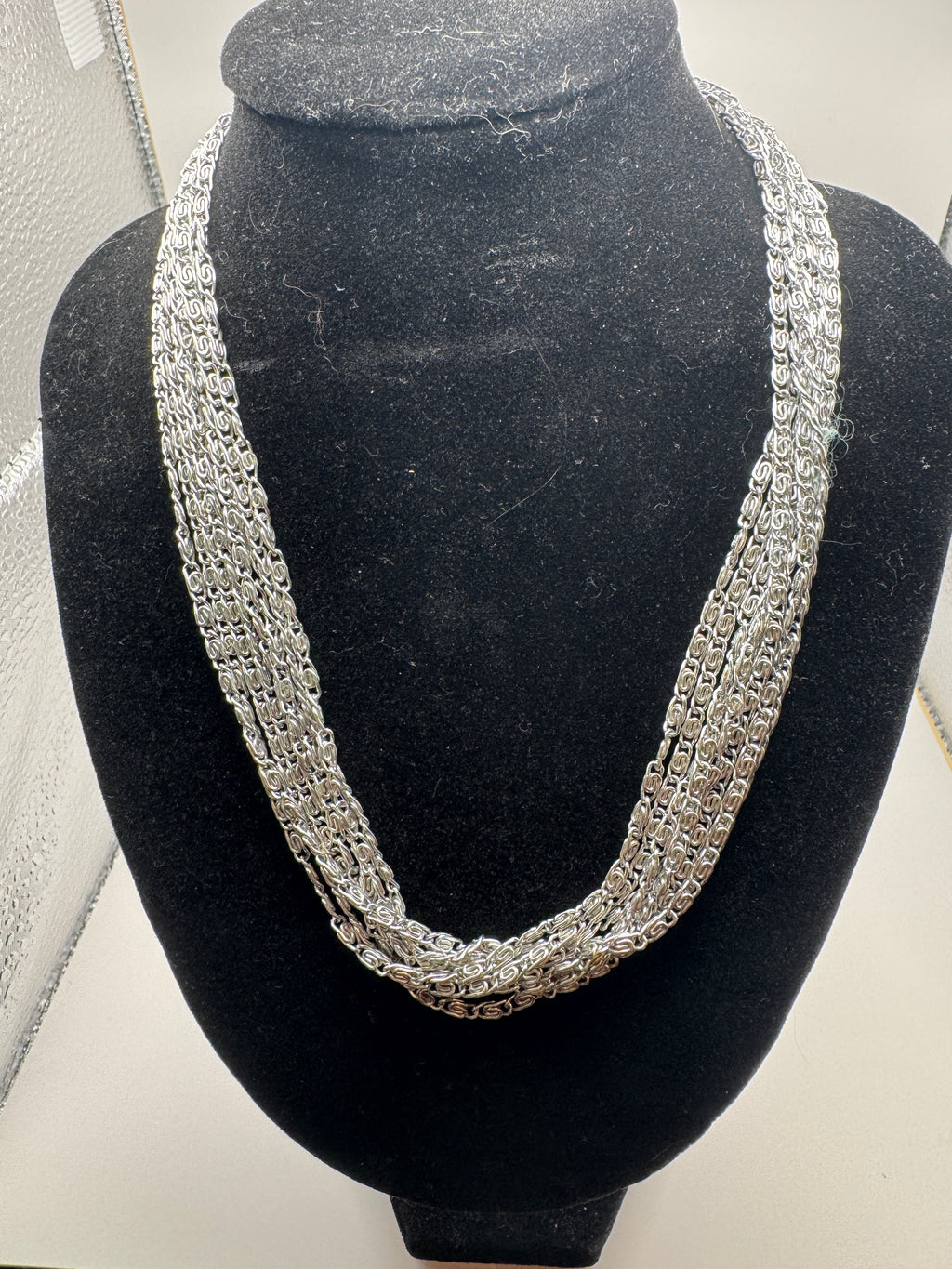 Vintage Sarah Coventry Silver Tone Multi Strand Scroll Link Chain Necklace Signed