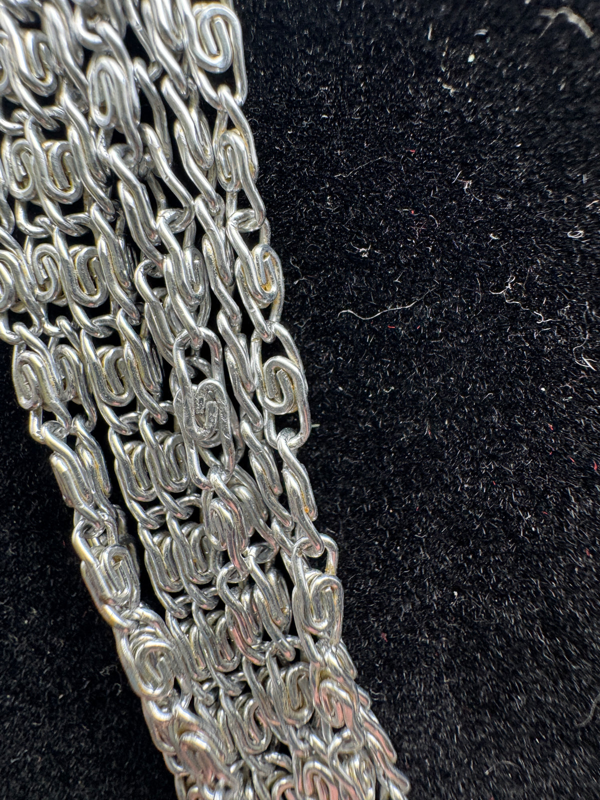 Vintage Sarah Coventry Silver Tone Multi Strand Scroll Link Chain Necklace Signed