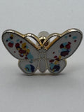 Vintage Sarah Coventry Butterfly Tac Pin White Enamel Splatter Paint Gold Tone Lapel Signed