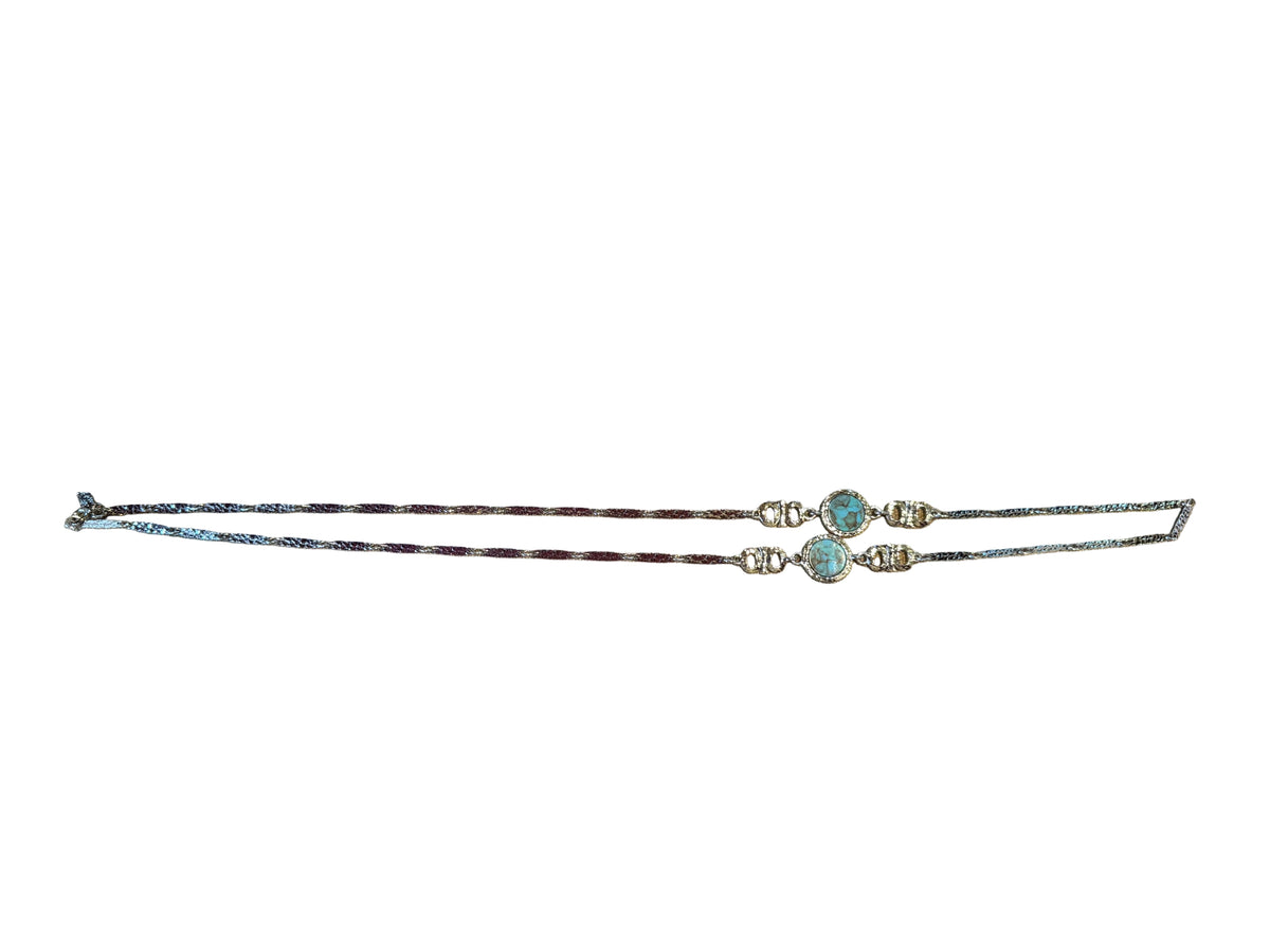 Vintage Sarah Coventry Silver Tone Turquoise Color Station Necklace 28" Hammered Link Signed
