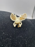 Vintage Monet White Enamel Bee Brooch Gold Tone Wire Wings Large 3D Bumblebee Pin Signed