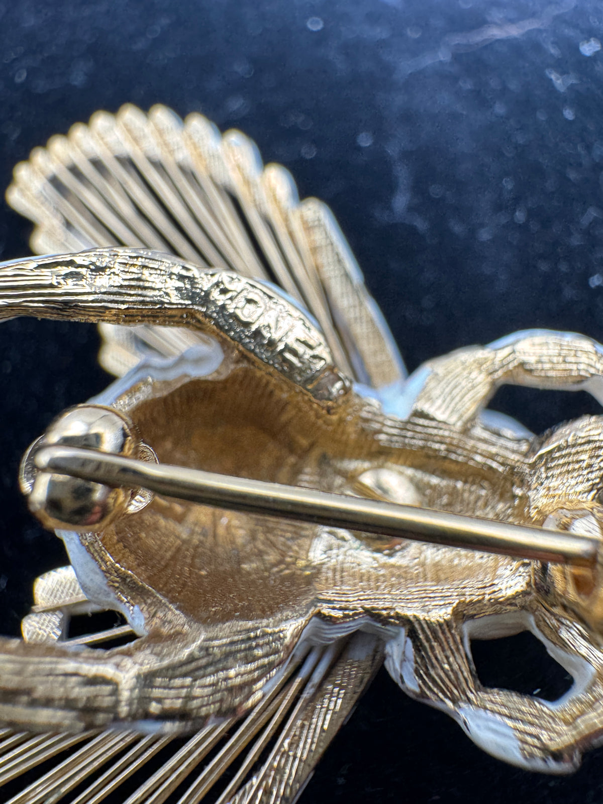 Vintage Monet White Enamel Bee Brooch Gold Tone Wire Wings Large 3D Bumblebee Pin Signed