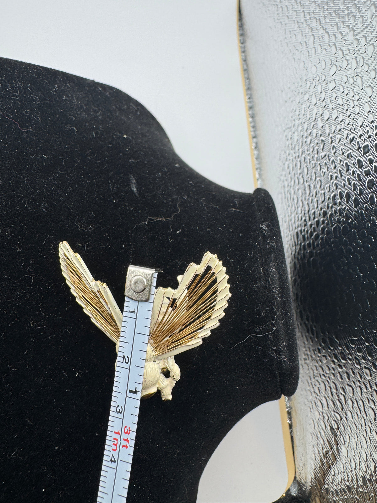 Vintage Monet White Enamel Bee Brooch Gold Tone Wire Wings Large 3D Bumblebee Pin Signed