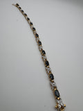 Vintage 18KGF Gold Filled Two Tone X Link Bracelet Dark Blue Oval Stones 7.5"