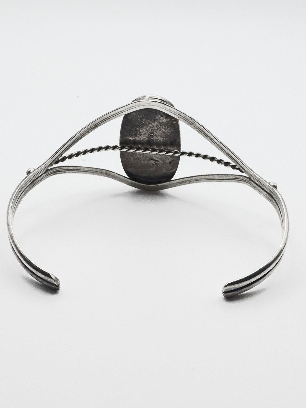 Vintage Sterling Silver Carved Black Stone Cuff Bracelet Signed M Twisted Wire Southwestern Style