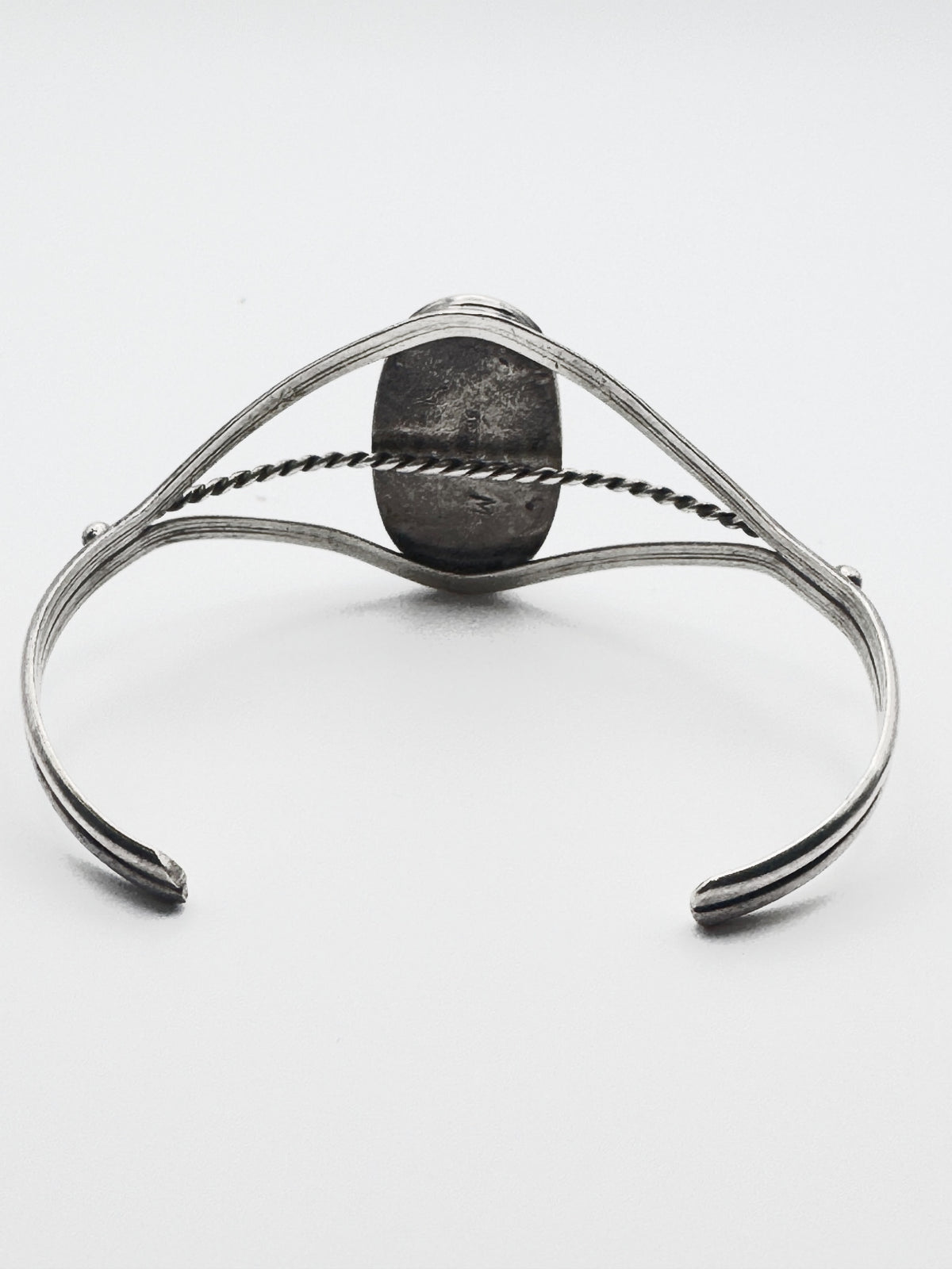 Vintage Sterling Silver Carved Black Stone Cuff Bracelet Signed M Twisted Wire Southwestern Style