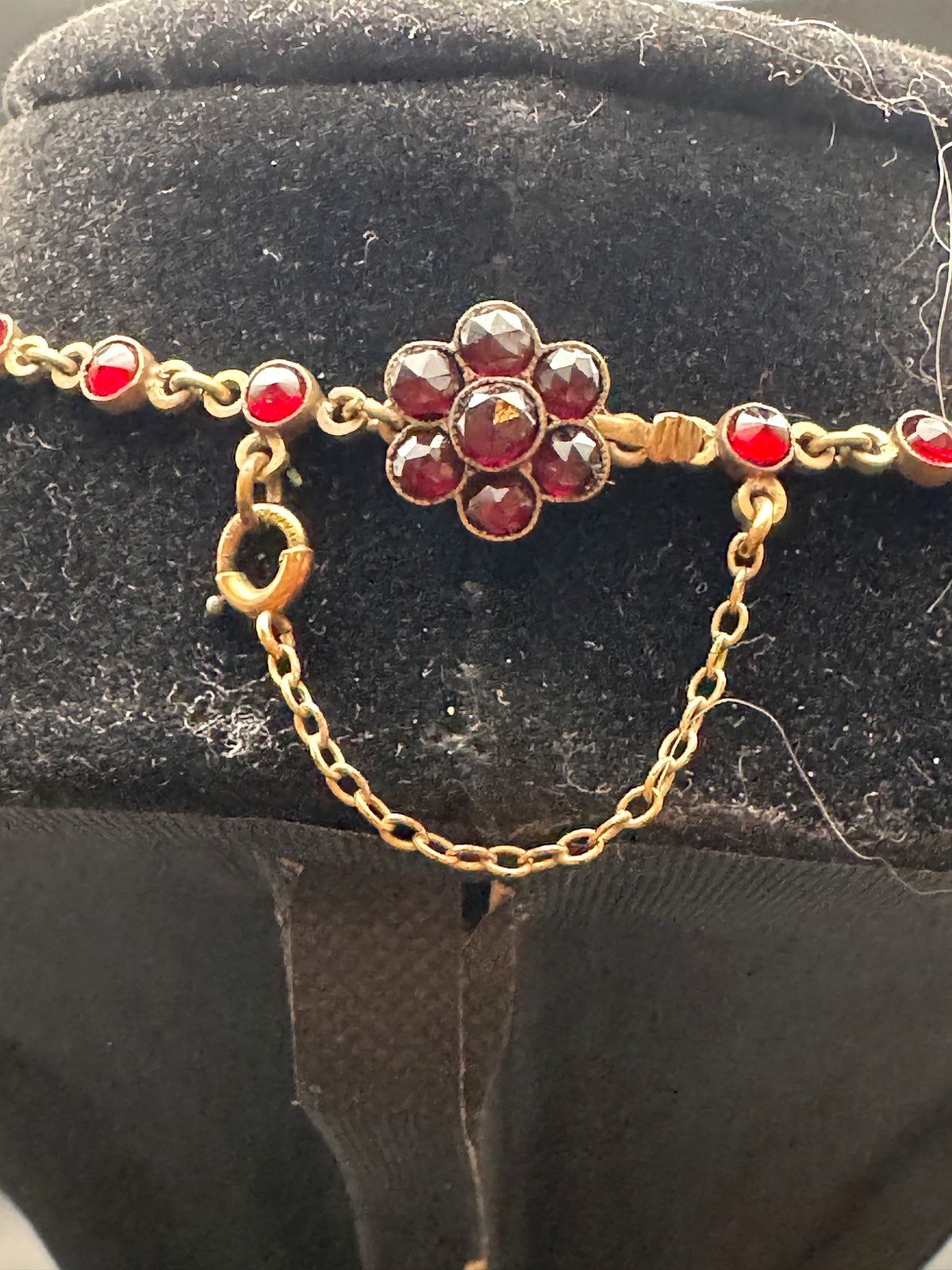 Vintage Red Garnet Starburst Statement Necklace with Locket-Style Pendant