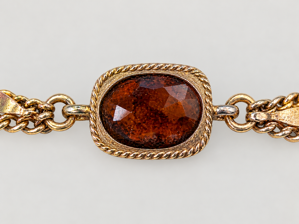 Vintage Sarah Coventry Long Multi Strand Station Necklace Amber Glass Stones Gold Tone 50"