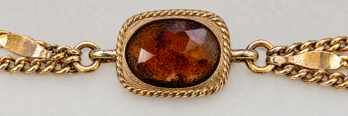 Vintage Sarah Coventry Long Multi Strand Station Necklace Amber Glass Stones Gold Tone 50"