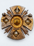 Vintage Signed Dodds Maltese Cross Brooch Pendant Red AB Rhinestone Two Tone 2"