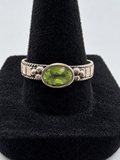 Vintage 925 Sterling Silver Green Oval Faceted Stone Ring Rope Edge Thailand Size 10