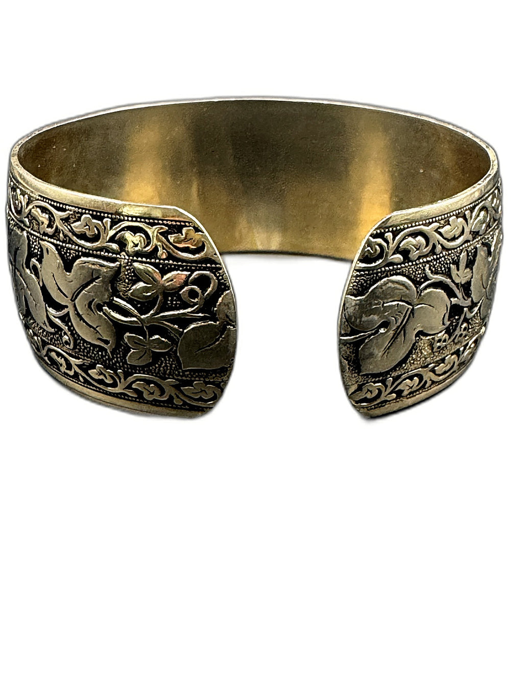 Hobé Signed Gold-Tone Repoussé Ivy Leaf & Vine Open Cuff Bracelet