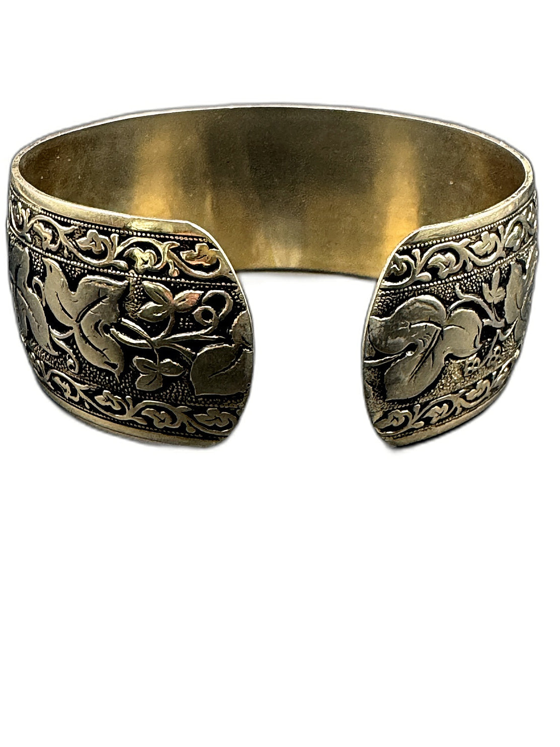 Hobé Signed Gold-Tone Repoussé Ivy Leaf & Vine Open Cuff Bracelet