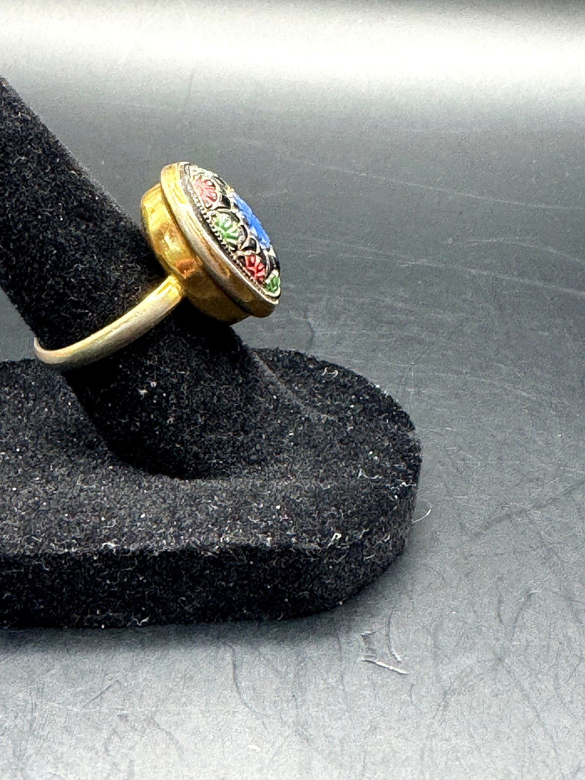 Vintage Sarah Coventry Enamel Statement Ring Blue Red Green Gold Tone Size 5.5