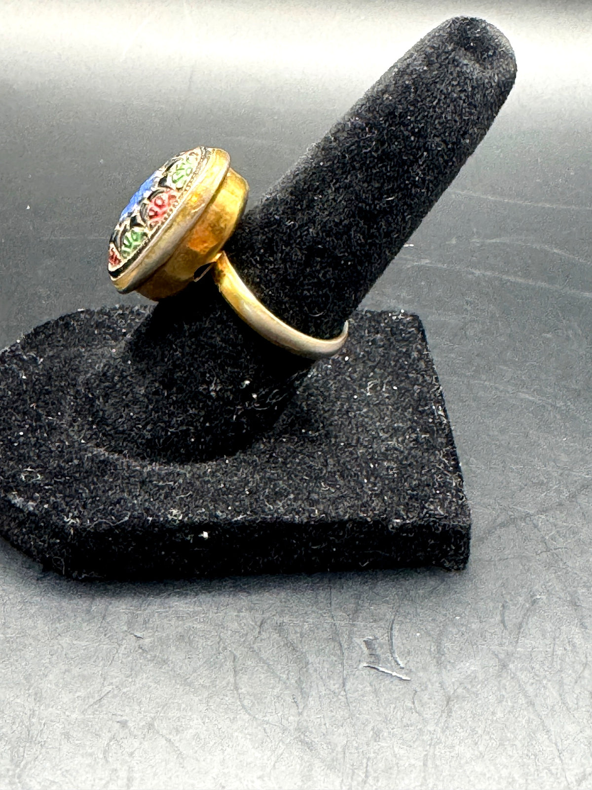 Vintage Sarah Coventry Enamel Statement Ring Blue Red Green Gold Tone Size 5.5