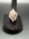 925 Sterling Silver Leaf Navette Cocktail Statement Ring Baguette Clear Stones Size 7