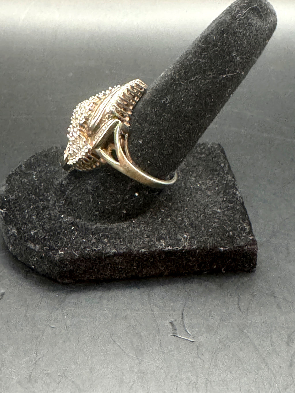 925 Sterling Silver Leaf Navette Cocktail Statement Ring Baguette Clear Stones Size 7