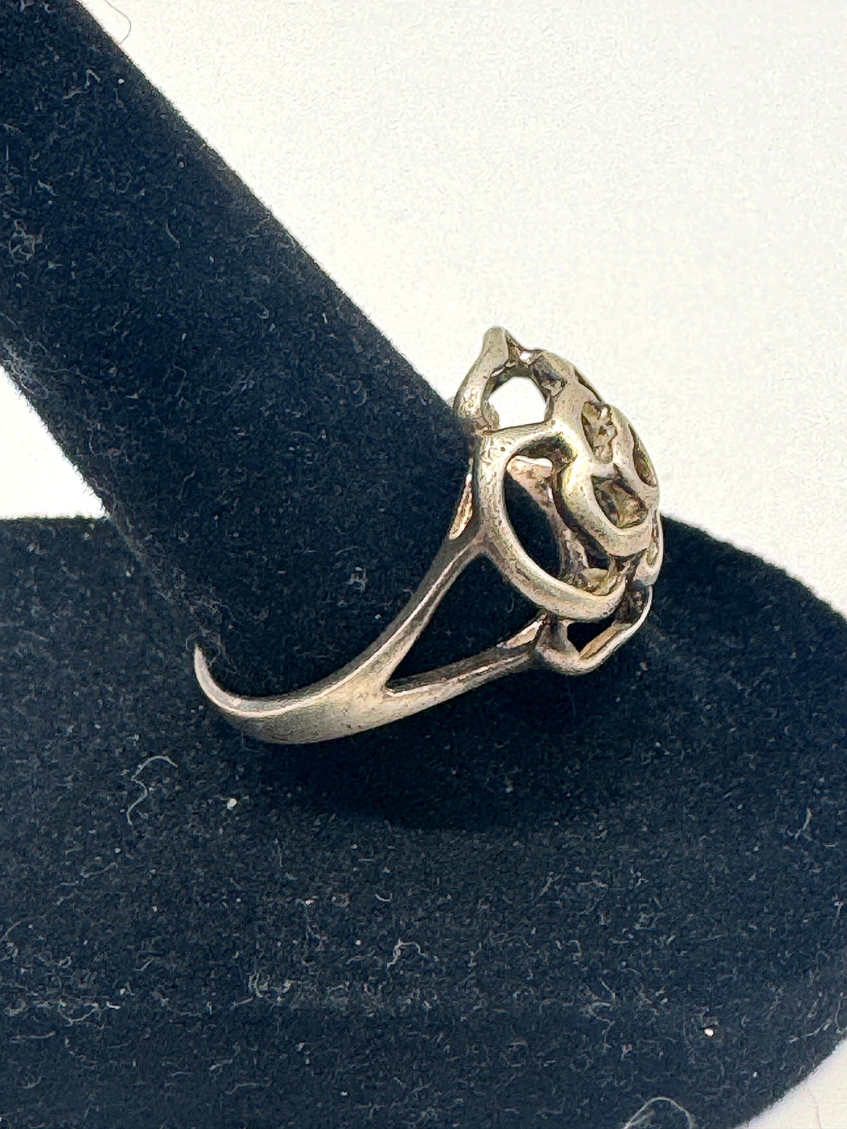 Vintage 925 Sterling Silver Open Rose Heart Ring Cutout Flower Split Shank