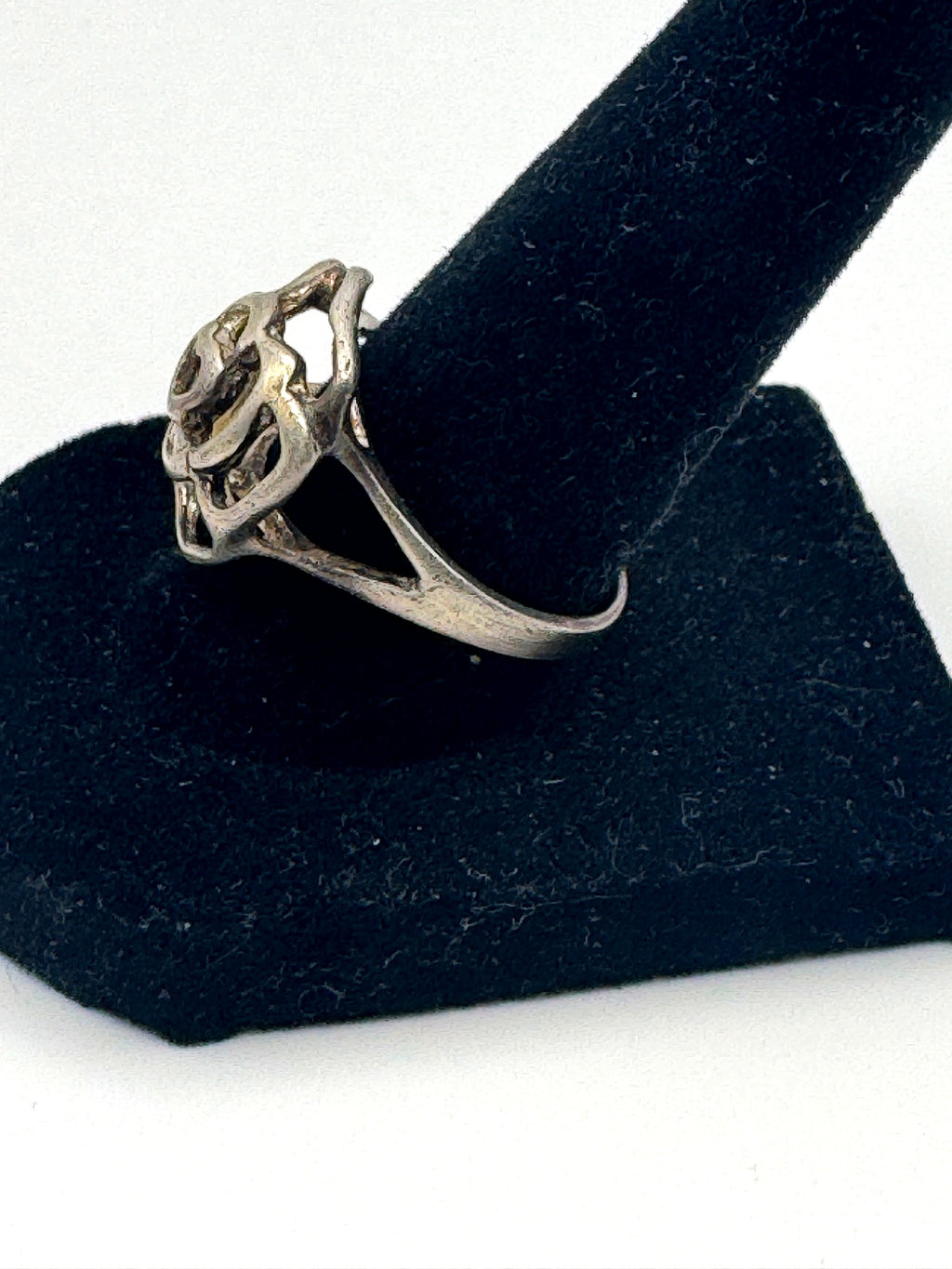 Vintage 925 Sterling Silver Open Rose Heart Ring Cutout Flower Split Shank