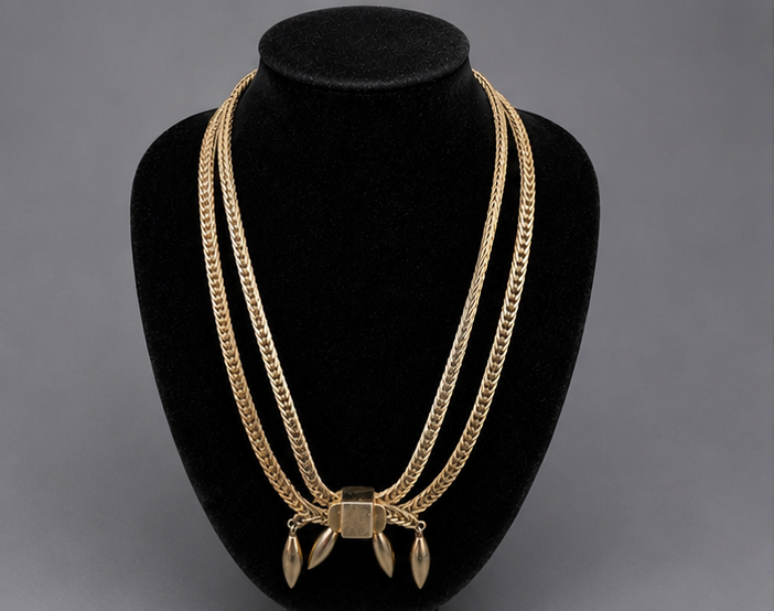 Vintage Monet Silver Tone Multi Strand Lariat Necklace Fringe Dangles Signed