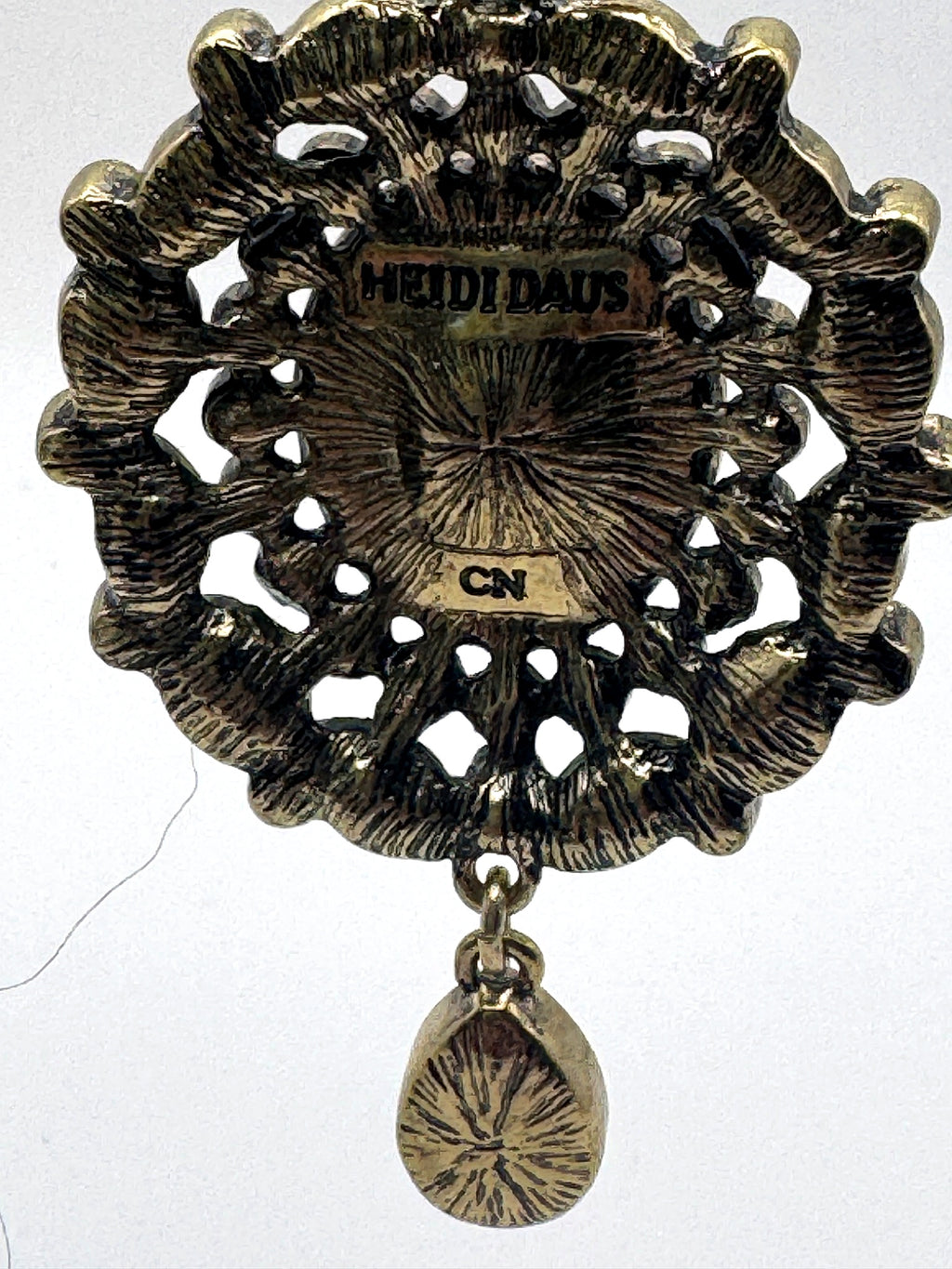Heidi Daus Red Siam Crystal Chandelier Drop Earrings Pierced Omega Back Antique Gold Tone Signed 3"