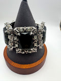 Vintage Sarah Coventry Smoky Topaz Rhinestone Wide Panel Link Bracelet Silver Tone Signed 7.5"