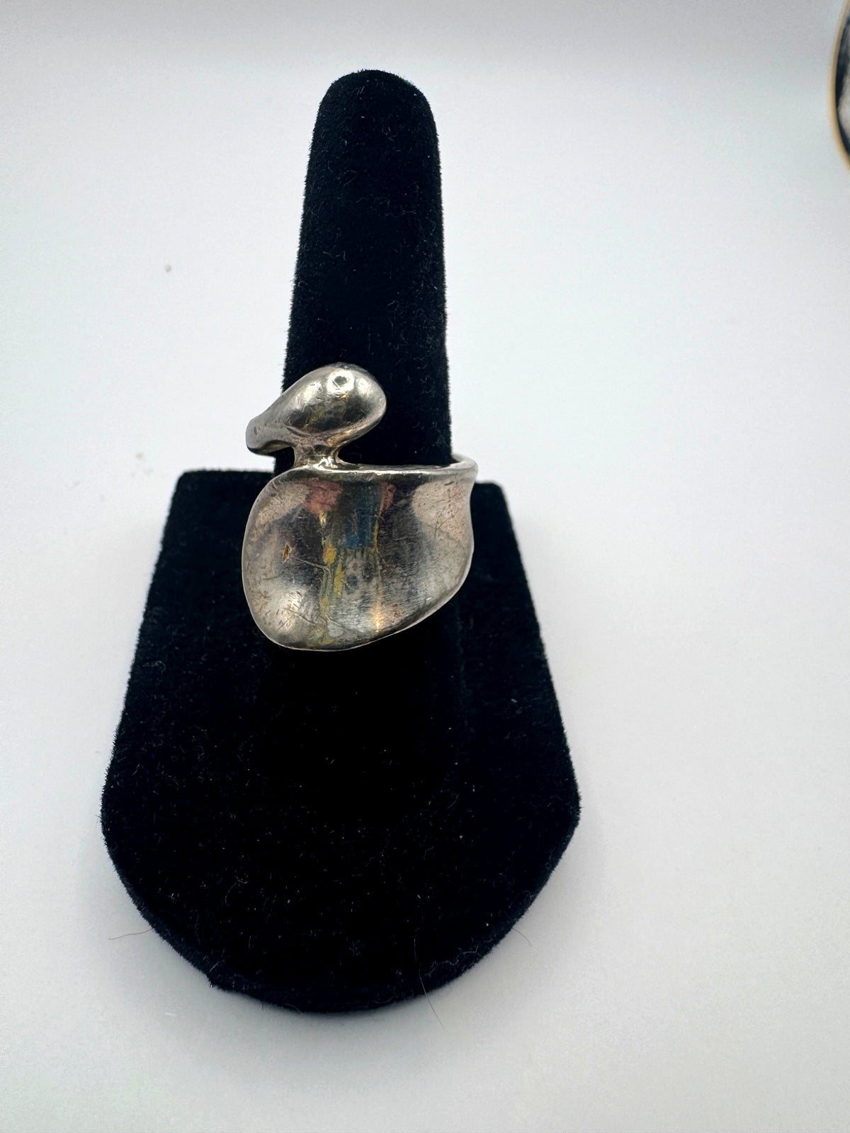 Vintage Modernist Silver Tone Freeform Bypass Ring Organic Sculptural Wrap Design Size 4.5