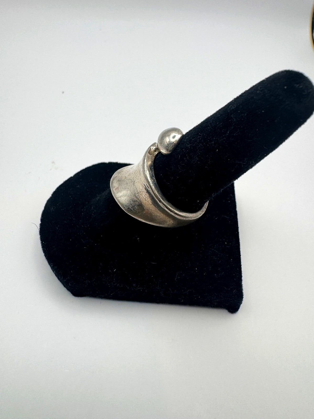 Vintage Modernist Silver Tone Freeform Bypass Ring Organic Sculptural Wrap Design Size 4.5